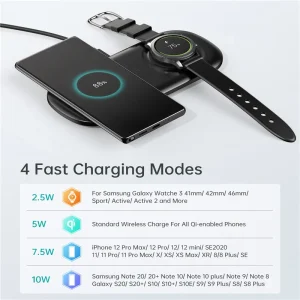 CHOETECH 2 In 1 Wireless Charger, 10W Max Wireless Charging Pad For Phones and Galaxy Watch (T570-S) - Black - GC - Image 3