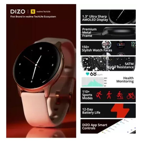 DIZO Watch R AMOLED with 45mm Dial Size - Golden Pink - GC - Image 11
