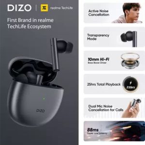 Dizo GoPods with Active Noise Cancellation by Realme TechLife - Smoky Grey - GC - Image 7