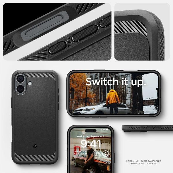Apple iPhone 16 Rugged Armor Case by Spigen - ACS08214 - Matte Black - Image 2