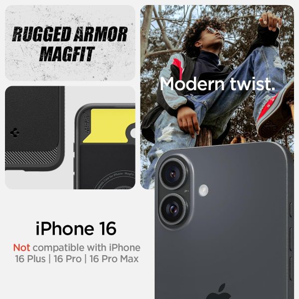 Apple iPhone 16 Rugged Armor Case by Spigen - ACS08214 - Matte Black - Image 8
