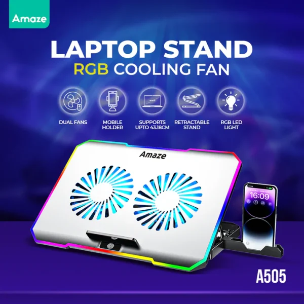 LAPTOPRGBCOOLINGSTAND_2BIGFANS Amaze A505 Laptop RGB Cooling Stand With Two Big Fans - BIS - Image 2