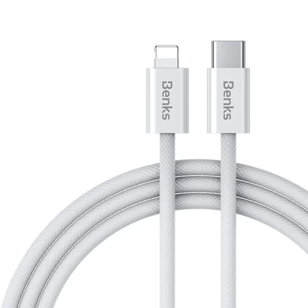 USB-CtoLightningChargingCable Benks D46 C To L Braided Fast Charging Data Cable 1M - White - 6948005996918 - Image 1