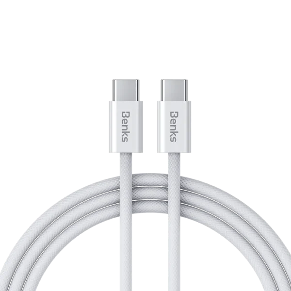Benks D46 C To C Braided Fast Charging Data Cable 1M - White - 6948005996871 - Image 1