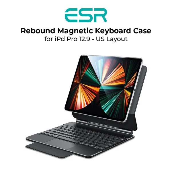 ESR Rebound Magnetic Keyboard Case iPad Pro 12.9 2022/2021/2020/2018 US Layout - Black - BIS - Image 6
