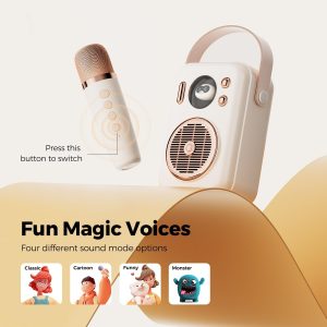 SoundPEATS Karaoke Machine for Kids Adults Hi Singing Mini Portable Bluetooth Speaker with Wireless Microphone Toys Birthday Gifts for Girls Boys Family Home Party Colorful Lights - Beige - BB - Image 5