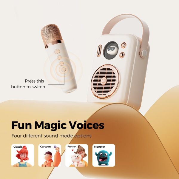 SoundPEATS Karaoke Machine for Kids Adults Hi Singing Mini Portable Bluetooth Speaker with Wireless Microphone Toys Birthday Gifts for Girls Boys Family Home Party Colorful Lights - Beige - BB - Image 5