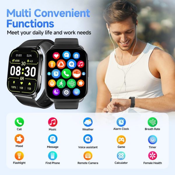 615itjt5IVL._AC_SL1000_ QCY GS Smartwatch 2.02'' Full Touch Screen Fitness Tracker for 100+ Sport Modes Health Monitor + Bluetooth Calling - Black - GC - Image 3