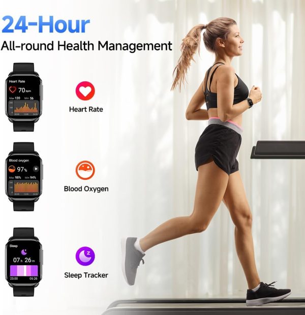 61DeGGHYpvL._AC_SL1000_ QCY GS Smartwatch 2.02'' Full Touch Screen Fitness Tracker for 100+ Sport Modes Health Monitor + Bluetooth Calling - Black - GC - Image 4