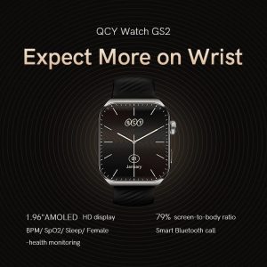 QCY GS2 Smart Sports Watch with 1.96 Large AMOLED Screen Display, 100 Plus Watch Faces & 4 Themes, BT Calling, 100 Plus Sports Mode - Black - GC - Image 7