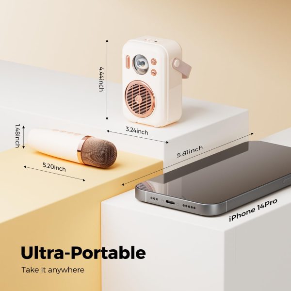 SoundPEATS Karaoke Machine for Kids Adults Hi Singing Mini Portable Bluetooth Speaker with Wireless Microphone Toys Birthday Gifts for Girls Boys Family Home Party Colorful Lights - Beige - BB - Image 3