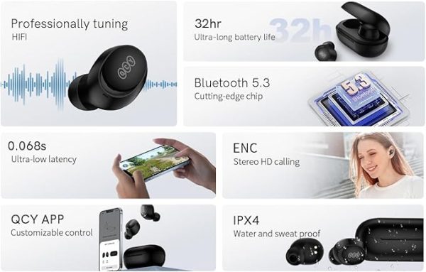 QCY ArcBuds Lite ENC Wireless Earbuds - Black - GC - Image 4