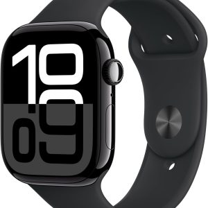 Apple Watch Series 10 GPS 46mm Smartwatch with Jet Black Aluminium Case with Black Sport Band Fitness Tracker ECG App Always-On Retina Display Water Resistant