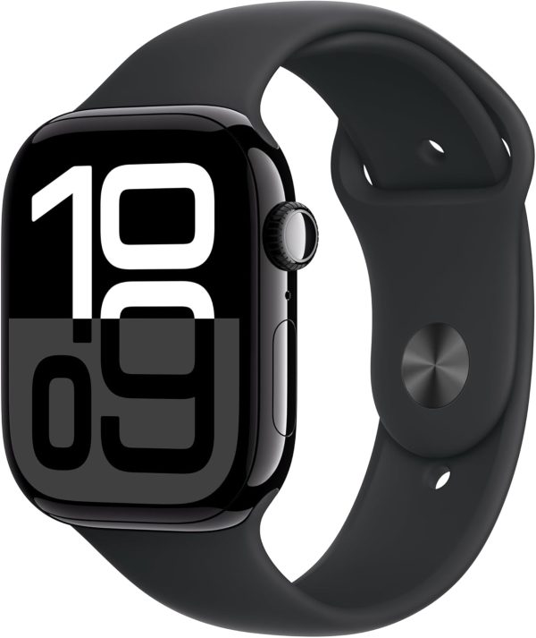 Apple Watch Series 10 GPS 46mm Smartwatch with Jet Black Aluminium Case with Black Sport Band Fitness Tracker ECG App Always-On Retina Display Water Resistant - Image 1