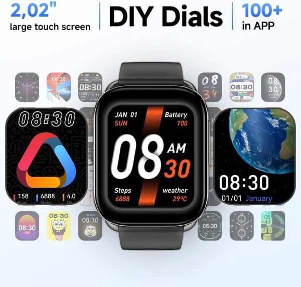 61cPBdfjpVL._AC_SL1000_ QCY GS Smartwatch 2.02'' Full Touch Screen Fitness Tracker for 100+ Sport Modes Health Monitor + Bluetooth Calling - Black - GC - Image 8