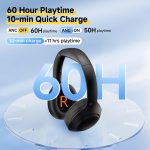QCY H3 Lite ANC Wireless Headphones Bluetooth 5.3 Active Noise Cancelling Over Ear Headset 40mm Driver HiFi Sound Earphones - Black - GC - Image 5