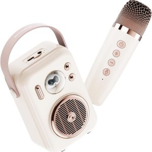 SoundPEATS Karaoke Machine for Kids Adults Hi Singing Mini Portable Bluetooth Speaker with Wireless Microphone Toys Birthday Gifts for Girls Boys Family Home Party Colorful Lights - Beige - BB