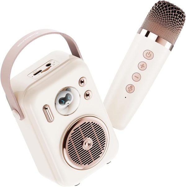 SoundPEATS Karaoke Machine for Kids Adults Hi Singing Mini Portable Bluetooth Speaker with Wireless Microphone Toys Birthday Gifts for Girls Boys Family Home Party Colorful Lights - Beige - BB - Image 1