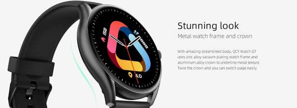 QCY GT Smart Watch With Retina 1.43 AMOLED HD Display, Peak-Brightness Sunlight Display, Metal Watch Frame and Crown, Health Monitoring and 100 + Sports Modes - Black - GC - Image 4