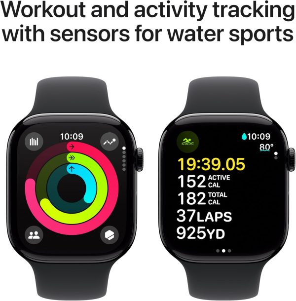 Apple Watch Series 10 GPS 46mm Smartwatch with Jet Black Aluminium Case with Black Sport Band Fitness Tracker ECG App Always-On Retina Display Water Resistant - Image 4