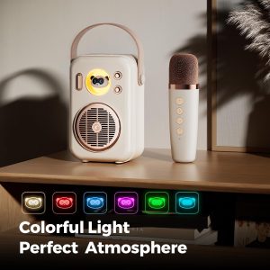 SoundPEATS Karaoke Machine for Kids Adults Hi Singing Mini Portable Bluetooth Speaker with Wireless Microphone Toys Birthday Gifts for Girls Boys Family Home Party Colorful Lights - Beige - BB - Image 2