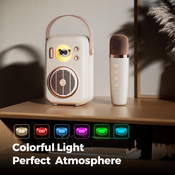 SoundPEATS Karaoke Machine for Kids Adults Hi Singing Mini Portable Bluetooth Speaker with Wireless Microphone Toys Birthday Gifts for Girls Boys Family Home Party Colorful Lights - Beige - BB - Image 2