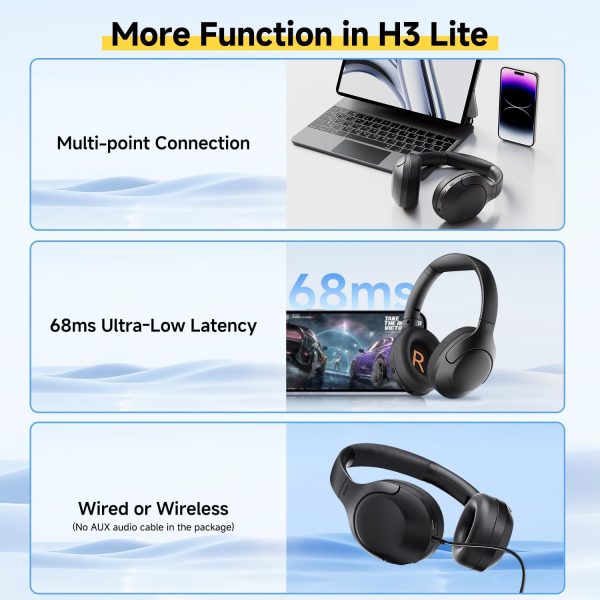71ySjIelM-L._AC_SL1500_ QCY H3 Lite ANC Wireless Headphones Bluetooth 5.3 Active Noise Cancelling Over Ear Headset 40mm Driver HiFi Sound Earphones - Black - GC - Image 2