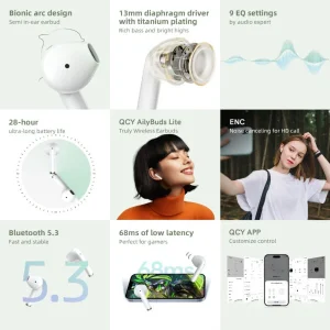 QCY Ailybuds Lite Bluetooth 5.3 28h Playtime 0.068s Low-Latency Mini Earbuds - Black - GC - Image 4