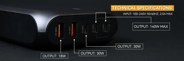 Taar Fusion Mighty 188W GaN Desktop Charger - Black - Image 3