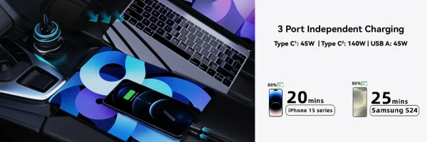 3Desk_81dd7349-bc88-4c4a-8a78-8eaff0719b30 Taar Cirql 230W Car Charger - Black - Image 2