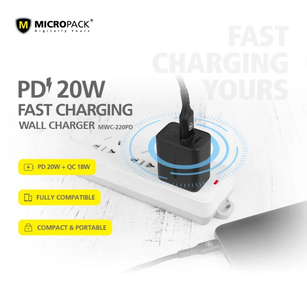 Micropack 20W Phone Charger Fast Charging Dual Port PD MWC-220PD - US Plug - Black - GC - Image 6