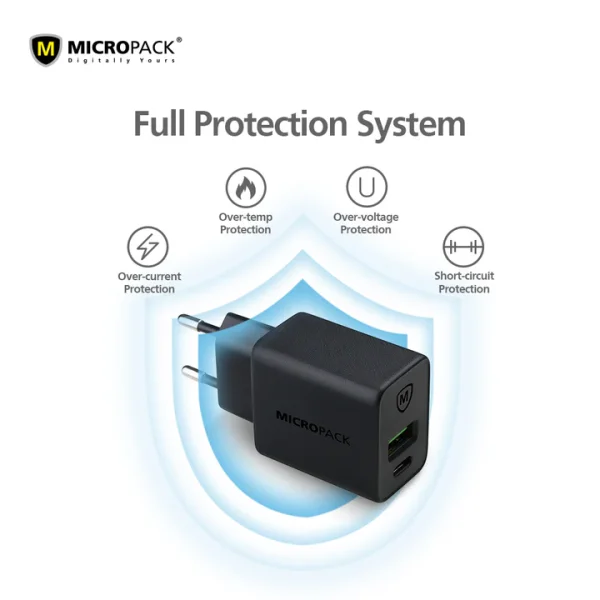 Micropack 20W Phone Charger Fast Charging Dual Port PD MWC-220PD - US Plug - Black - GC - Image 2