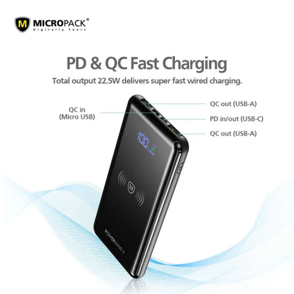 Micropack 22.5W 10000mAh PD Fast Charger Wireless Power Bank WPB-1015 - Black - GC - Image 8