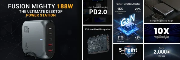Taar Fusion Mighty 188W GaN Desktop Charger - Black - Image 4