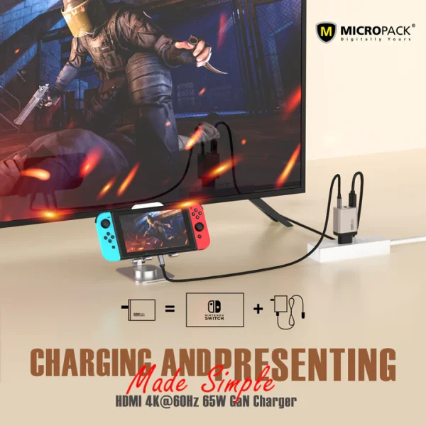 MWC-265H-1_720x Micropack 65W GaN Wall Charger and Converter MWC-265H - US Plug - Titanium - GC - Image 2