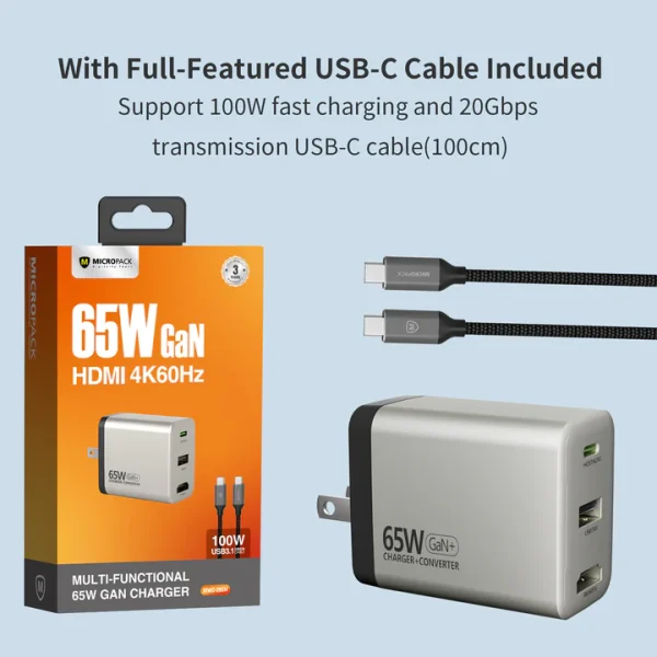 MWC-265H-6_720x Micropack 65W GaN Wall Charger and Converter MWC-265H - US Plug - Titanium - GC - Image 3