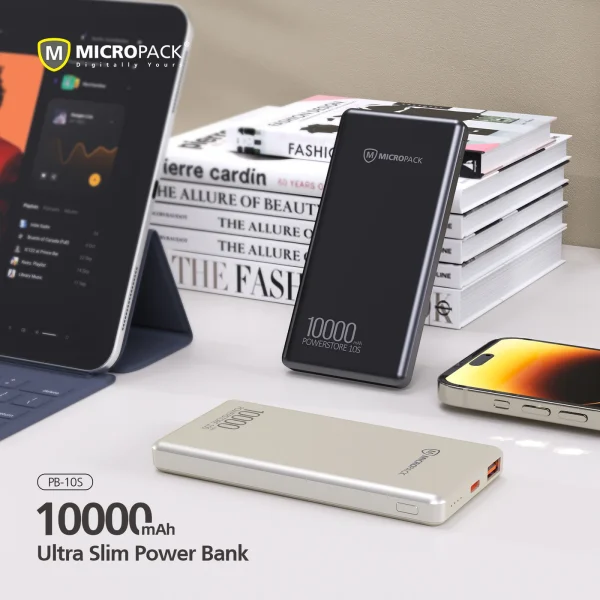 Micropack 10000mAh Ultra Slim Fast Charging PD Power Bank PB-10S - Black - GC - Image 1