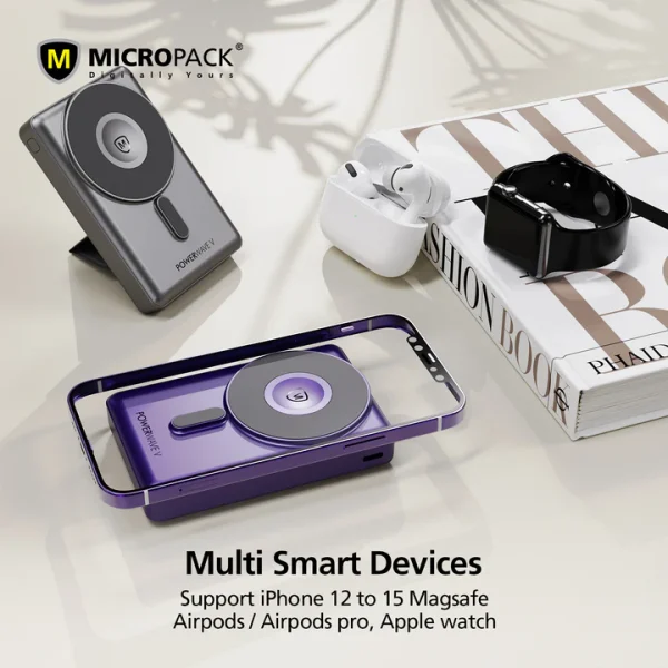 Micropack Power Wave V 3 in 1 Fast Charging Magnetic Wireless Power Bank 10000mAh WPB-310 - Black - GC - Image 8