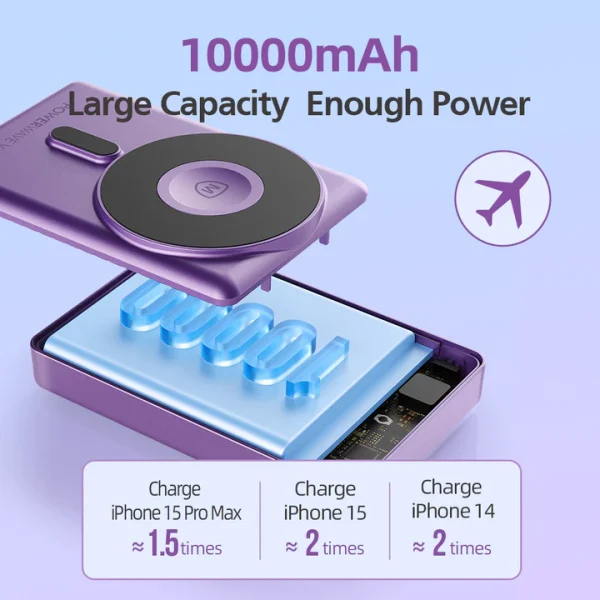 Micropack Power Wave V 3 in 1 Fast Charging Magnetic Wireless Power Bank 10000mAh WPB-310 - Black - GC - Image 6