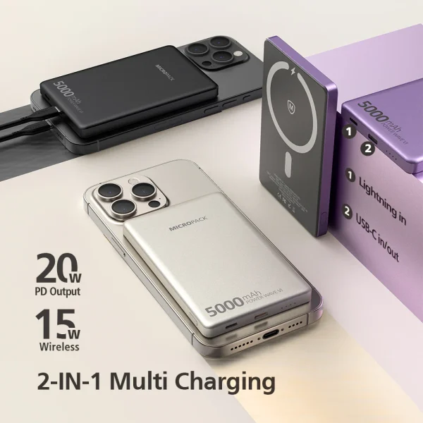 Micropack 5000mAh Slim Magnetic Wireless Power Bank PD Fast Charging WPB-5S - Black - GC - Image 2