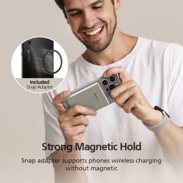 Micropack 5000mAh Slim Magnetic Wireless Power Bank PD Fast Charging WPB-5S - Black - GC - Image 4