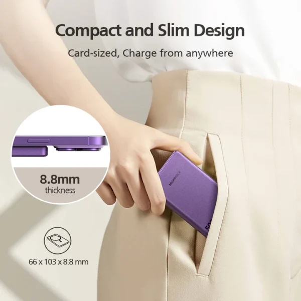 Micropack 5000mAh Slim Magnetic Wireless Power Bank PD Fast Charging WPB-5S - Black - GC - Image 5