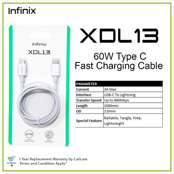 Infinix XDL13 Type C To iPhone Cable  - White - Image 2