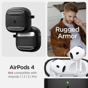 Apple Airpods 4 Rugged Armor Case by Spigen - ACS08642  - Matte Black - Image 7