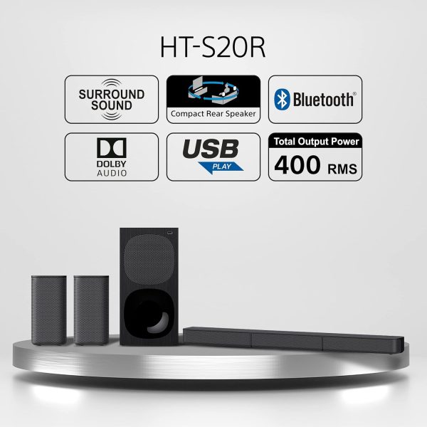 Sony HT-S20R Real 5.1ch Dolby Digital Soundbar for TV with subwoofer and Compact Rear Speakers, 5.1ch Home Theatre System - Black - Image 13