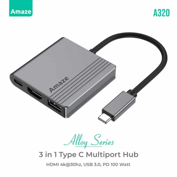 AMAZE A320 3-in-1 Type C Multiport Alloy Hub - BIS - Image 2