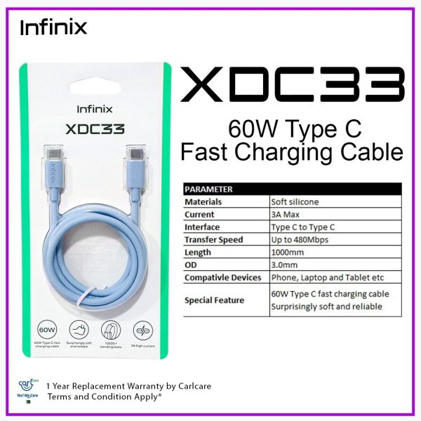 Infinix XDC33 Type C Cable  - Purple - Image 2