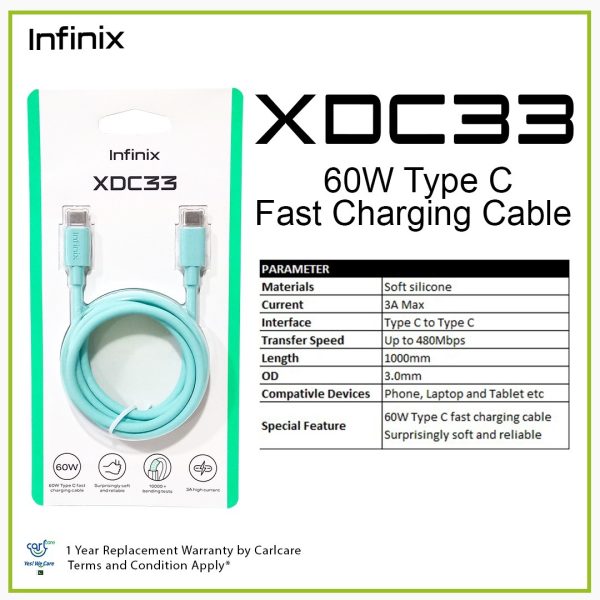 Infinix XDC33 Type C Cable  - Green - Image 2