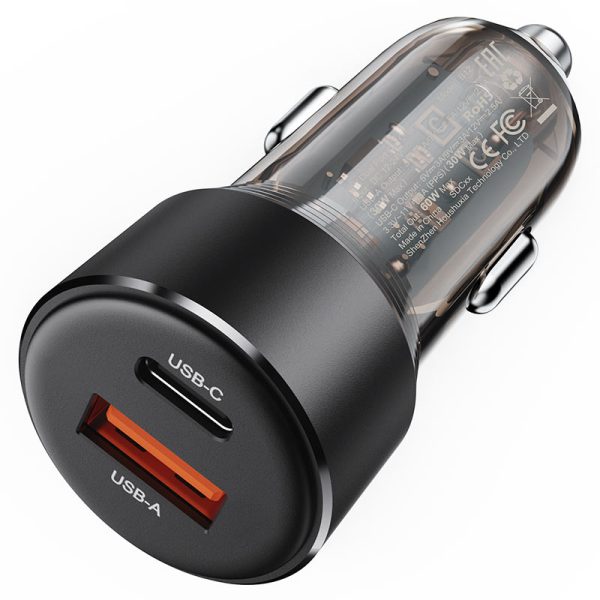 acefast-b12-60w-usba-usbc-car-charger-ports Acefast B12 60W Fast Charge Car Charger - Black - Image 3