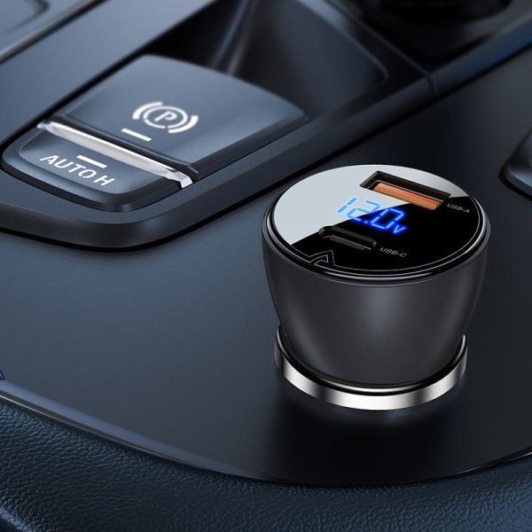 acefast-b6-car-charger-63w-usb-a-usb-c-with-digital-display-interior Acefast B6 63W Fast Charge Car Charger - Black - Image 4